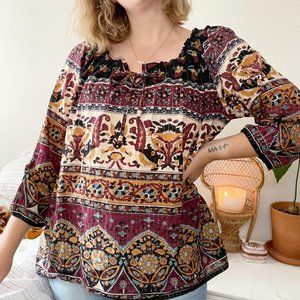 World Market Jewel Tone Flowy Boho Peasant Top